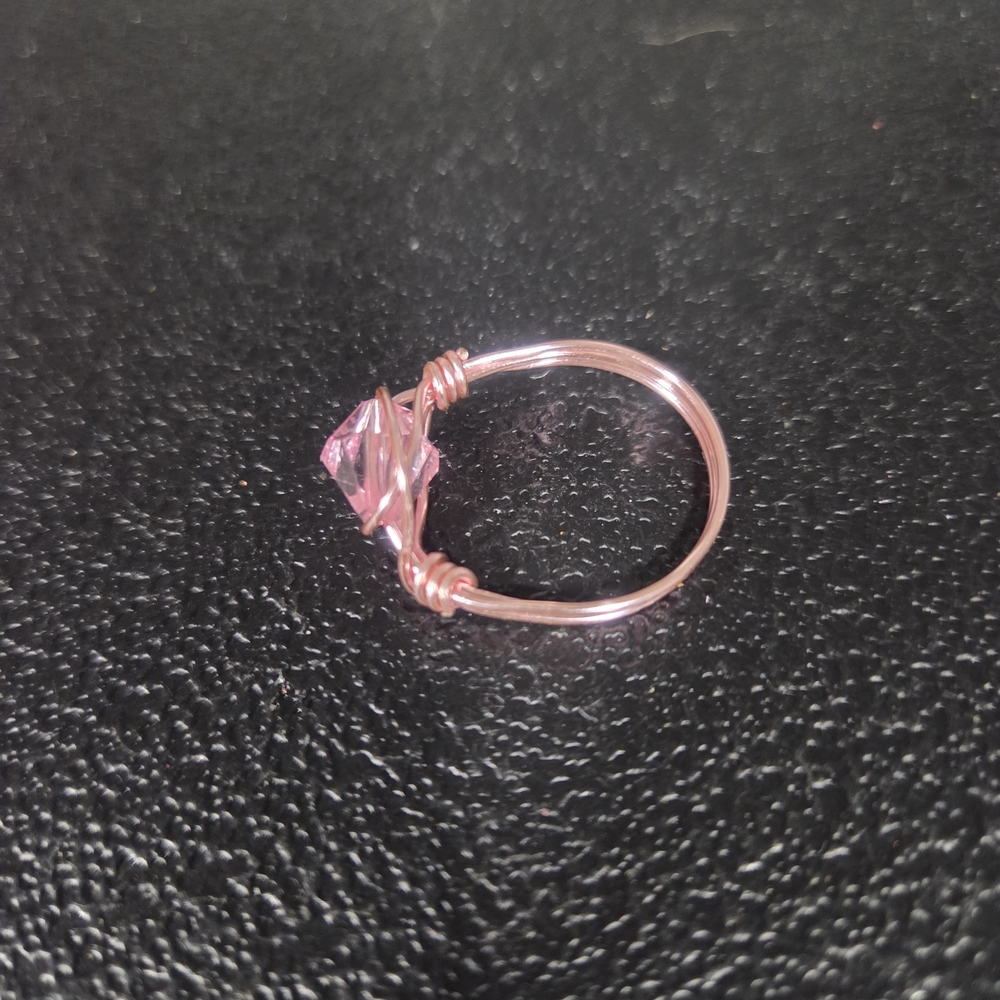 Hand Crafted Pink Wire-Wrapped Crystal Ring - Picture 5 of 8